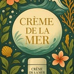 Crème de la Mer: The Ocean-Inspired Ritual That Defines Timeless Luxury 23 Illustrated flat-lay featuring Crème de la Mer surrounded by ocean waves, coral, seashells, and tropical flowers — symbolizing marine renewal, luxury skincare, and travel beauty rituals.